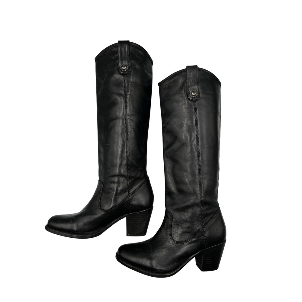 Frye Melissa Button Tall Boots Womens 7.5 Black Excellent Leather Western Heel